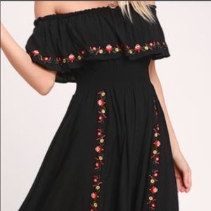 Black Embroidered off shoulder midi dress